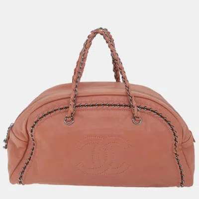 Pre-owned Chanel Peach Leather Medium Luxe Ligne Satchel In Pink
