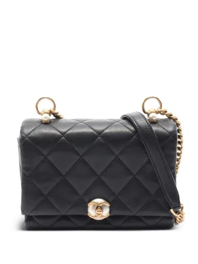 Pre-owned Chanel Pearl Accordion Flap Shoulder Bag In Black