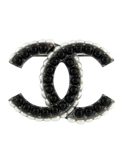 Pre-owned Chanel Pearl & Bead Cc Pin Brooch In Multi