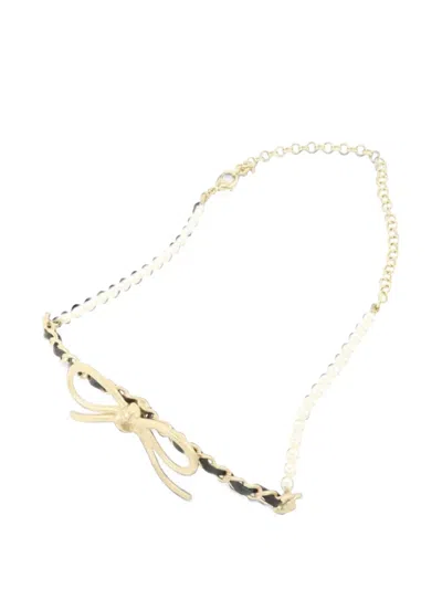 Pre-owned Chanel Pearl And Bow Necklace In Gold