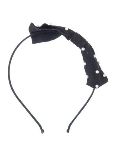 Pre-owned Chanel Pearl And Bow Woven Headband In Black