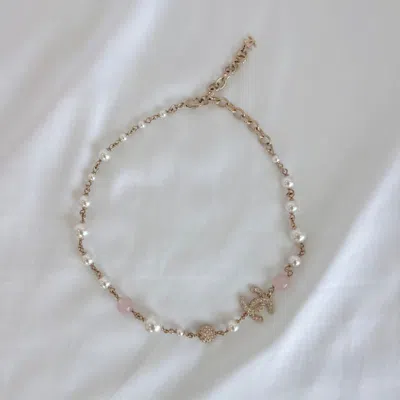 Pre-owned Chanel Pearl And Crystal Embellished Bead Choker Necklace