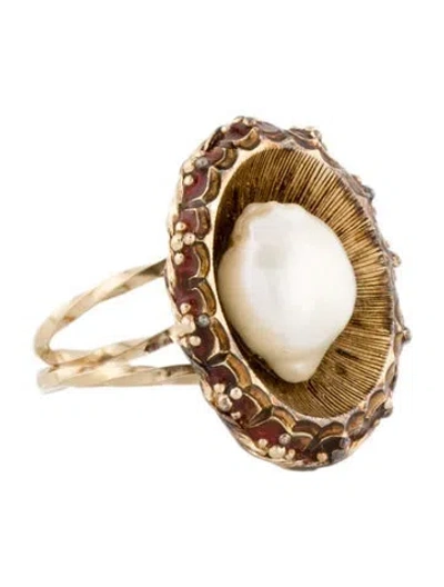 Pre-owned Chanel Pearl & Resin 'coco On The Lido' Cocktail Ring In Multi