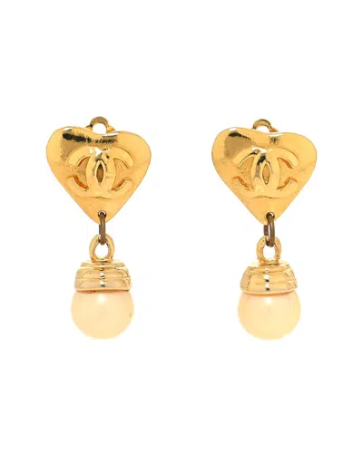 Pre-owned Chanel Pearl Cc Heart Drop Clip-on Earrings (authentic Pre-loved)