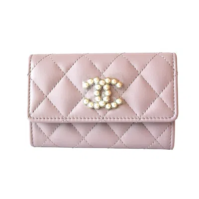 Pre-owned Chanel Pearl Cc Logo Flap Wallet Pink