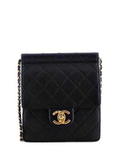 Pre-owned Chanel Pearl Chain Flap Bag Quilted Lambskin Small Shoulder Bag In Black