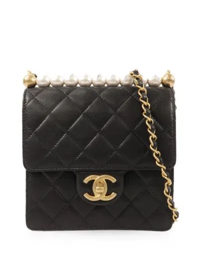 Pre-owned Chanel Pearl Chain Shoulder Bag In Black