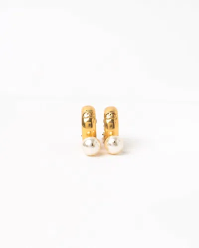 Pre-owned Chanel Pearl Charms Clip-on Hoops In Gold