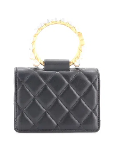 Pre-owned Chanel Pearl Crown With Chain Quilted Lambskin Clutch Bag In Black