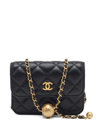 Pre-owned Chanel Pearl Crush Chain Wallet In Black