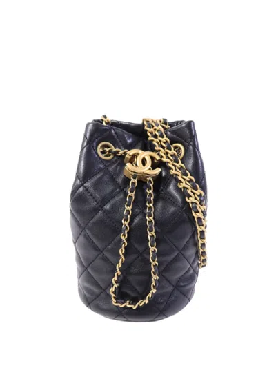 Pre-owned Chanel Pearl Crush Diamond-quilting Bucket Bag In Black