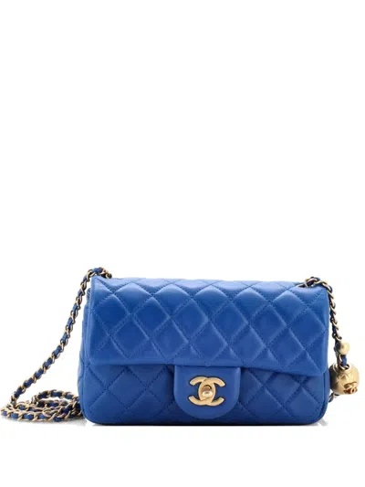 Pre-owned Chanel Pearl Crush Flap Bag Quilted Lambskin Mini Crossbody Bag In Blue