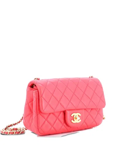 Pre-owned Chanel Pearl Crush Flap Bag Quilted Lambskin Mini Crossbody Bag In Red