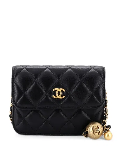 Pre-owned Chanel Pearl Crush Flap Clutch With Chain Quilted Lambskin Mini Crossbody Bag In 黑色