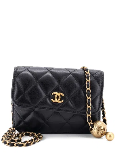 Pre-owned Chanel Pearl Crush Flap Clutch With Chain Quilted Lambskin Mini Crossbody Bag In Black