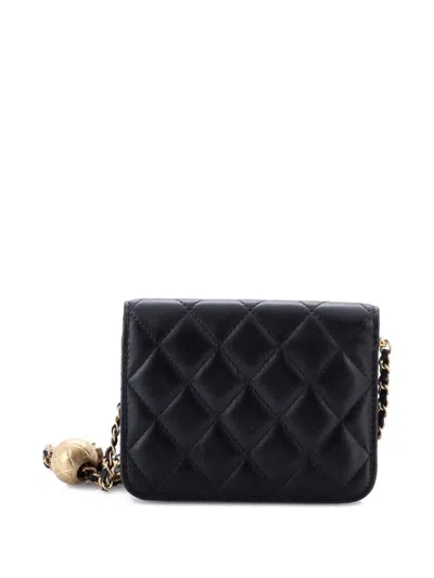 Pre-owned Chanel Pearl Crush Flap Clutch With Chain Quilted Lambskin Mini Crossbody Bag In Black