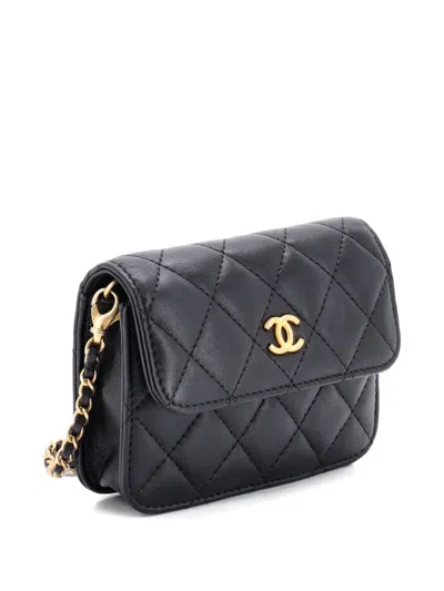 Pre-owned Chanel Pearl Crush Flap Clutch With Chain Quilted Lambskin Mini Crossbody Bag In Black
