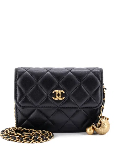Pre-owned Chanel Pearl Crush Flap Clutch With Chain Quilted Lambskin Mini Crossbody Bag In Black