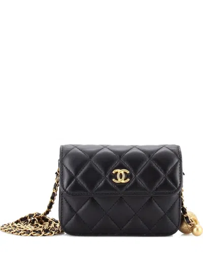 Pre-owned Chanel Pearl Crush Flap Clutch With Chain Quilted Lambskin Mini Crossbody Bag In Black