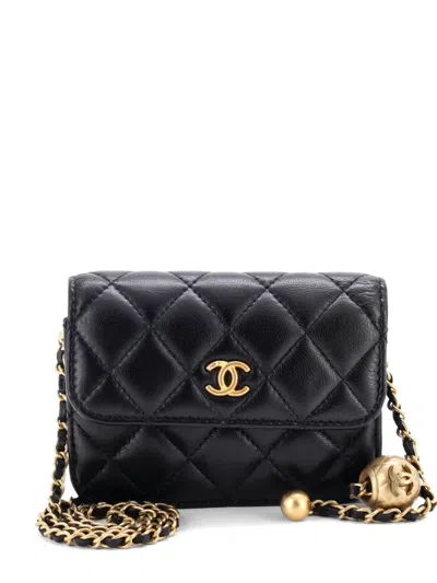 Pre-owned Chanel Pearl Crush Flap Clutch With Chain Quilted Lambskin Mini Crossbody Bag In Black