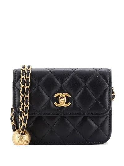 Pre-owned Chanel Pearl Crush Flap Clutch With Chain Quilted Lambskin Mini Crossbody Bag In Black