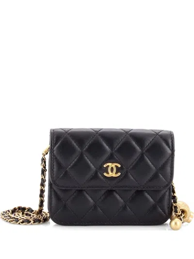 Pre-owned Chanel Pearl Crush Flap Clutch With Chain Quilted Lambskin Mini Crossbody Bag In Black