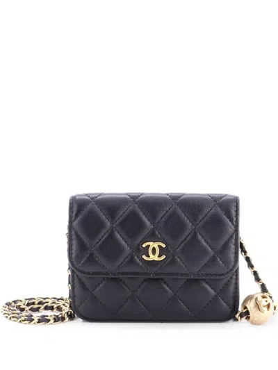 Pre-owned Chanel Pearl Crush Flap Clutch With Chain Quilted Lambskin Mini Crossbody Bag In Black