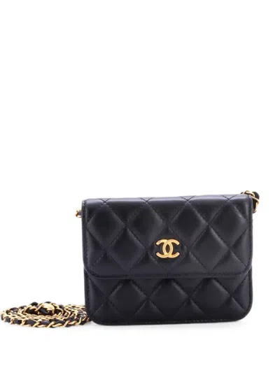 Pre-owned Chanel Pearl Crush Flap Clutch With Chain Quilted Lambskin Mini Crossbody Bag In Black