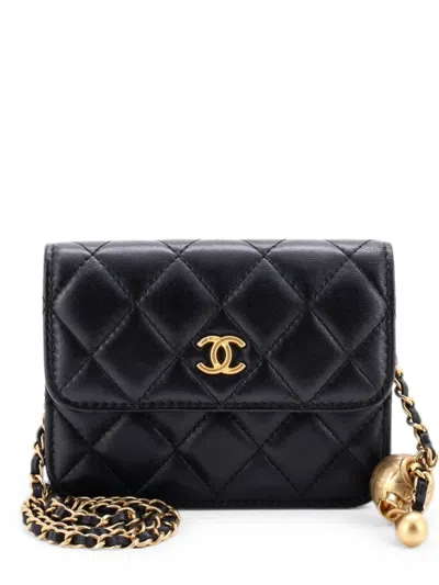 Pre-owned Chanel Pearl Crush Flap Clutch With Chain Quilted Lambskin Mini Crossbody Bag In Black