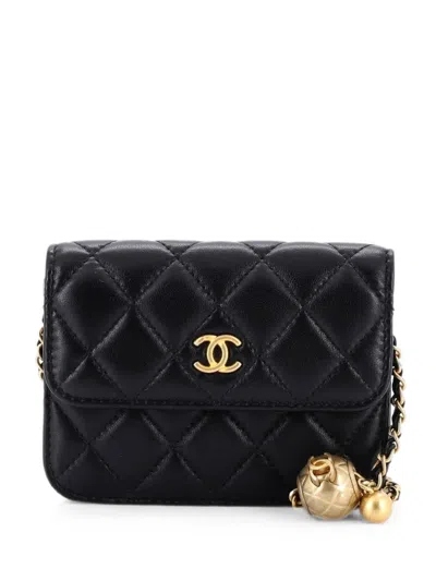 Pre-owned Chanel Pearl Crush Flap Clutch With Chain Quilted Lambskin Mini Crossbody Bag In Black