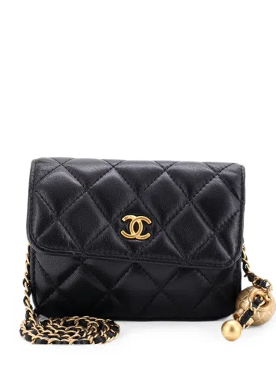Pre-owned Chanel Pearl Crush Flap Clutch With Chain Quilted Lambskin Mini Crossbody Bag In Black