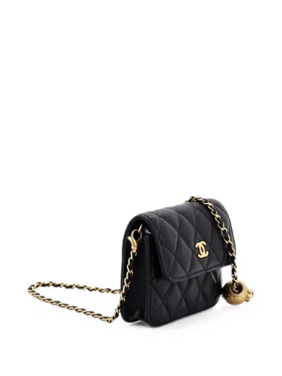 Pre-owned Chanel Pearl Crush Flap Clutch With Chain Quilted Lambskin Mini Crossbody Bag In Black