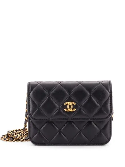 Pre-owned Chanel Pearl Crush Flap Clutch With Chain Quilted Lambskin Mini Crossbody Bag In Black