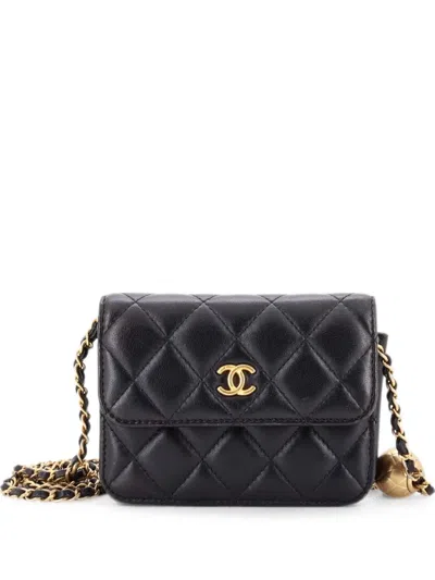 Pre-owned Chanel Pearl Crush Flap Clutch With Chain Quilted Lambskin Mini Crossbody Bag In Black