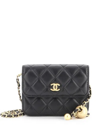 Pre-owned Chanel Pearl Crush Flap Clutch With Chain Quilted Lambskin Mini Crossbody Bag In Black