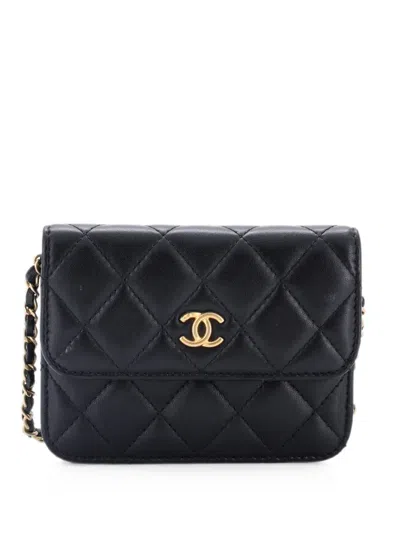 Pre-owned Chanel Pearl Crush Flap Clutch With Chain Quilted Lambskin Mini Crossbody Bag In Black