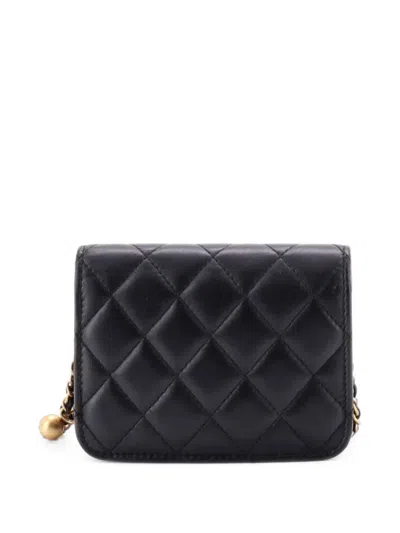 Pre-owned Chanel Pearl Crush Flap Clutch With Chain Quilted Lambskin Mini Crossbody Bag In Black