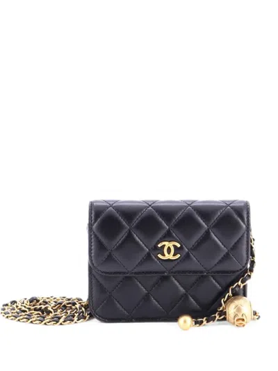Pre-owned Chanel Pearl Crush Flap Clutch With Chain Quilted Lambskin Mini Crossbody Bag In Black