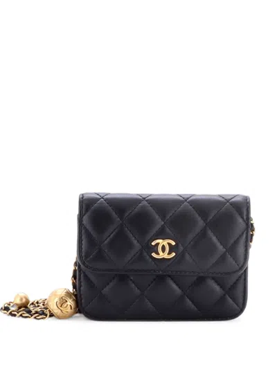 Pre-owned Chanel Pearl Crush Flap Clutch With Chain Quilted Lambskin Mini Crossbody Bag In Black