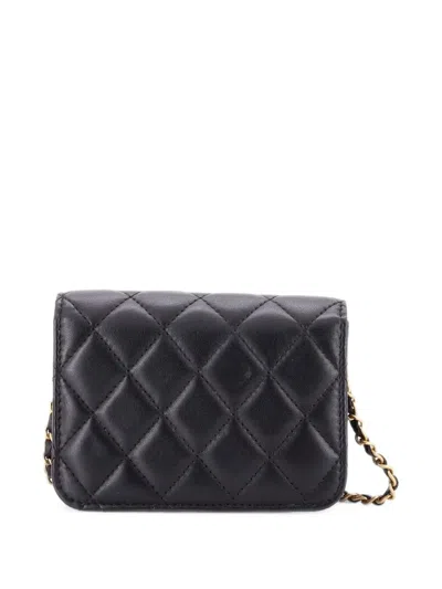 Pre-owned Chanel Pearl Crush Flap Clutch With Chain Quilted Lambskin Mini Crossbody Bag In Black