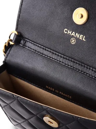 Pre-owned Chanel Pearl Crush Flap Clutch With Chain Quilted Lambskin Mini Crossbody Bag In Black