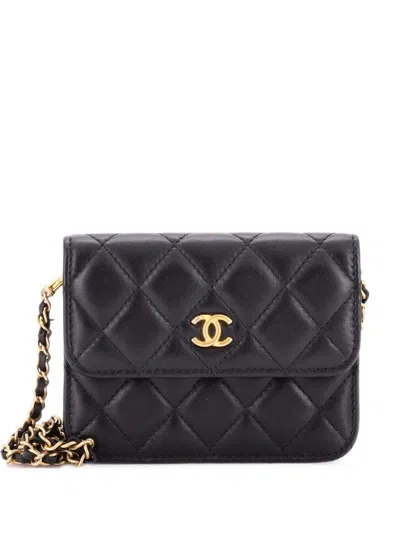 Pre-owned Chanel Pearl Crush Flap Clutch With Chain Quilted Lambskin Mini Crossbody Bag In Black