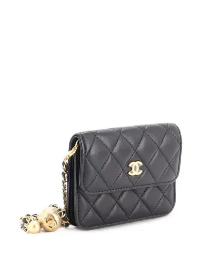 Pre-owned Chanel Pearl Crush Flap Clutch With Chain Quilted Lambskin Mini Crossbody Bag In Black