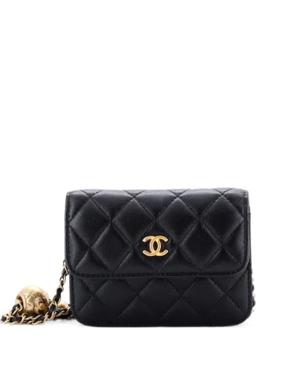 Pre-owned Chanel Pearl Crush Flap Clutch With Chain Quilted Lambskin Mini Crossbody Bag In Black