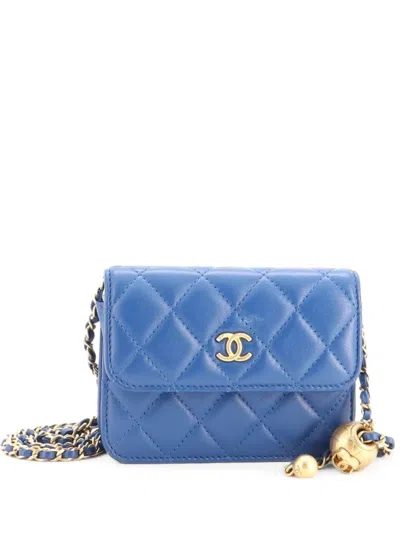 Pre-owned Chanel Pearl Crush Flap Clutch With Chain Quilted Lambskin Mini Crossbody Bag In Blue