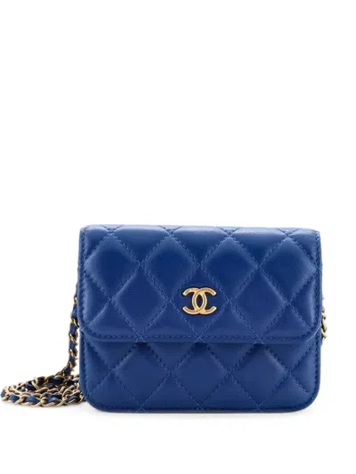 Pre-owned Chanel Pearl Crush Flap Clutch With Chain Quilted Lambskin Mini Crossbody Bag In Blue