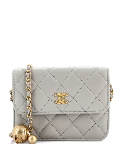Pre-owned Chanel Pearl Crush Flap Clutch With Chain Quilted Lambskin Mini Crossbody Bag In Gray