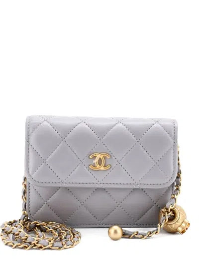 Pre-owned Chanel Pearl Crush Flap Clutch With Chain Quilted Lambskin Mini Crossbody Bag In Gray