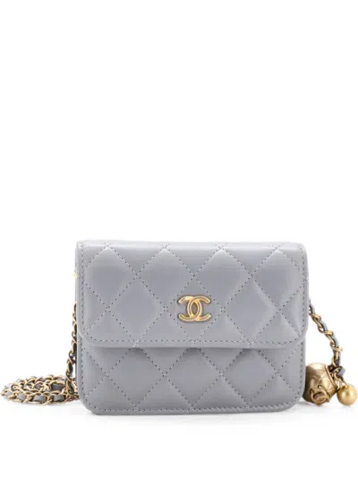 Pre-owned Chanel Pearl Crush Flap Clutch With Chain Quilted Lambskin Mini Crossbody Bag In Gray