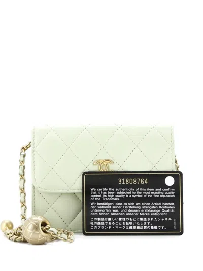 Pre-owned Chanel Pearl Crush Flap Clutch With Chain Quilted Lambskin Mini Crossbody Bag In Green